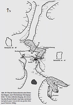 Abb. 19: Plan der Eulenschlucht in den Dörenther Klippen, einer Überdeckungs-Durchgangshöhle.