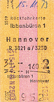 DB Fahrkarte (Edmondsonsche Fahrkarte) aus den 1970 Jahren.